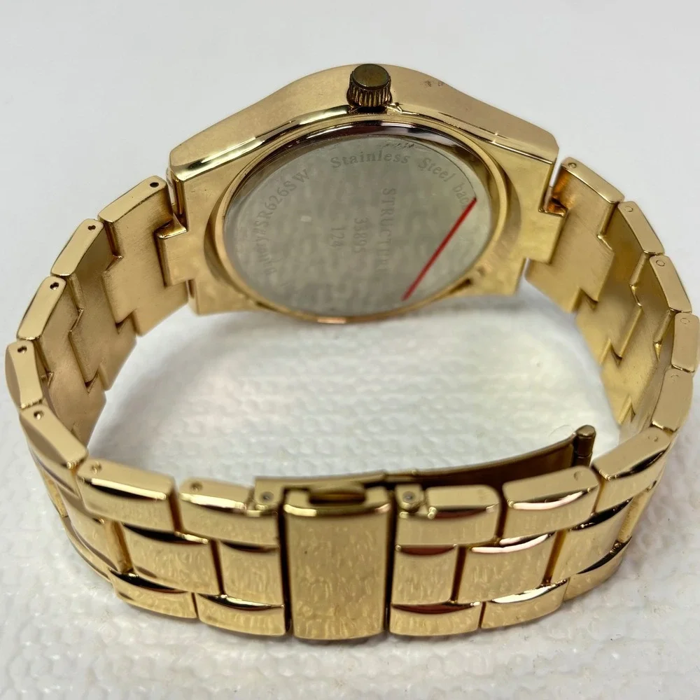 STRUCTURE Gold Tone Mens Watch NIB Roman Numeral Watch Stainless Steel Band